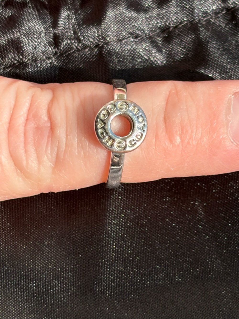 Coach Silver Tone Logo Cutout Ring Size 7